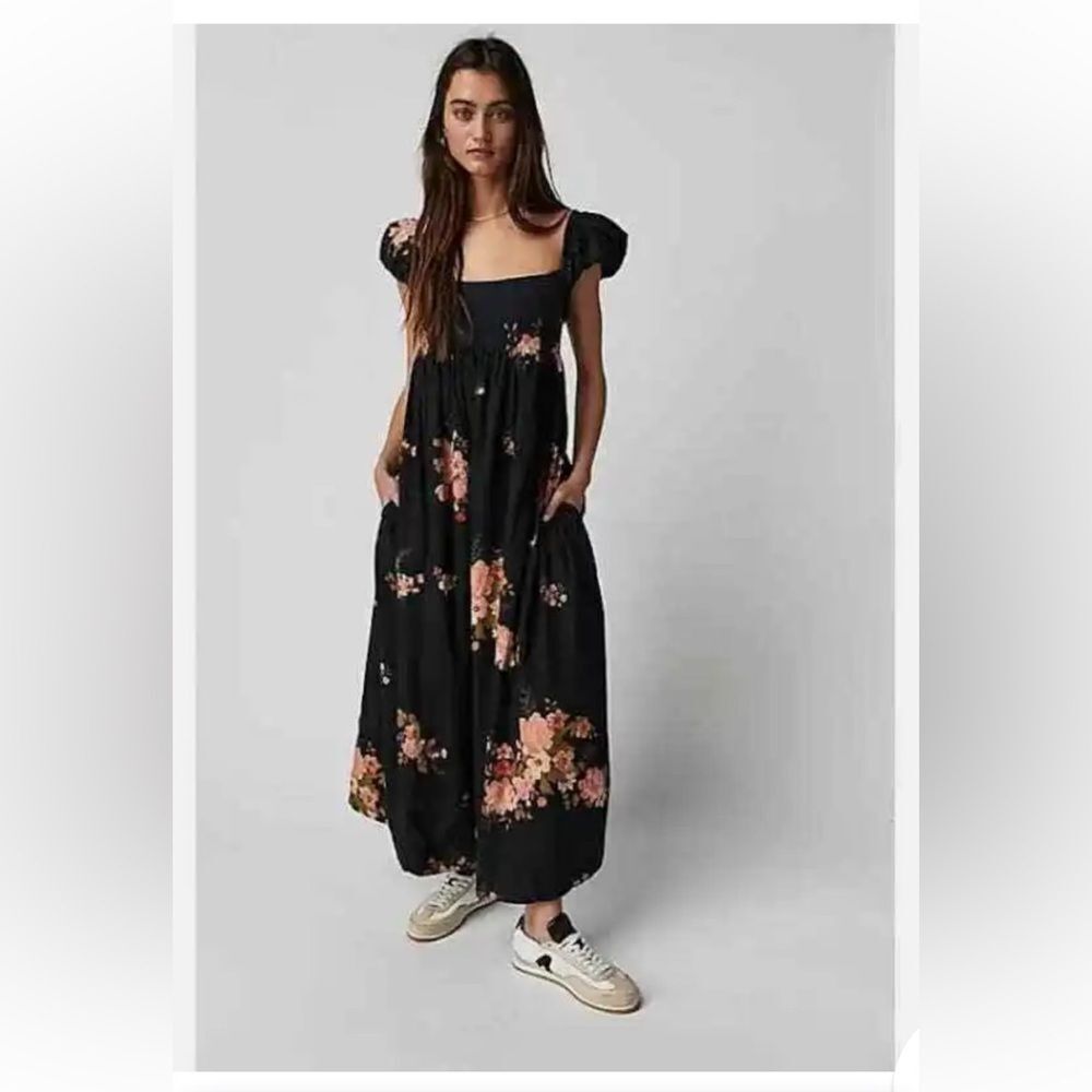 Free People Linda Lou Poplin Dress Black Small